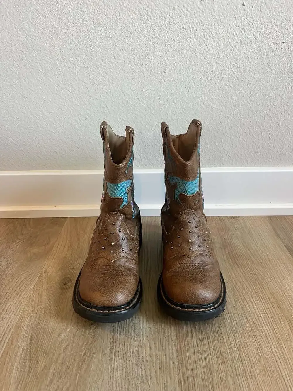 Romper, Toddler Girls Light Up Studded Sequence Cowgirl Boots, Brown/Blue, 11C